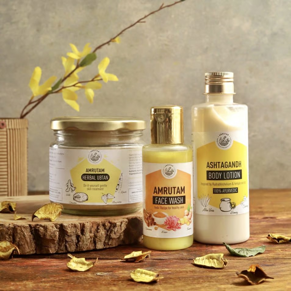 Amrutam Herbal Ubtan, Face Wash And Ashtagandh Body Lotion Combo
