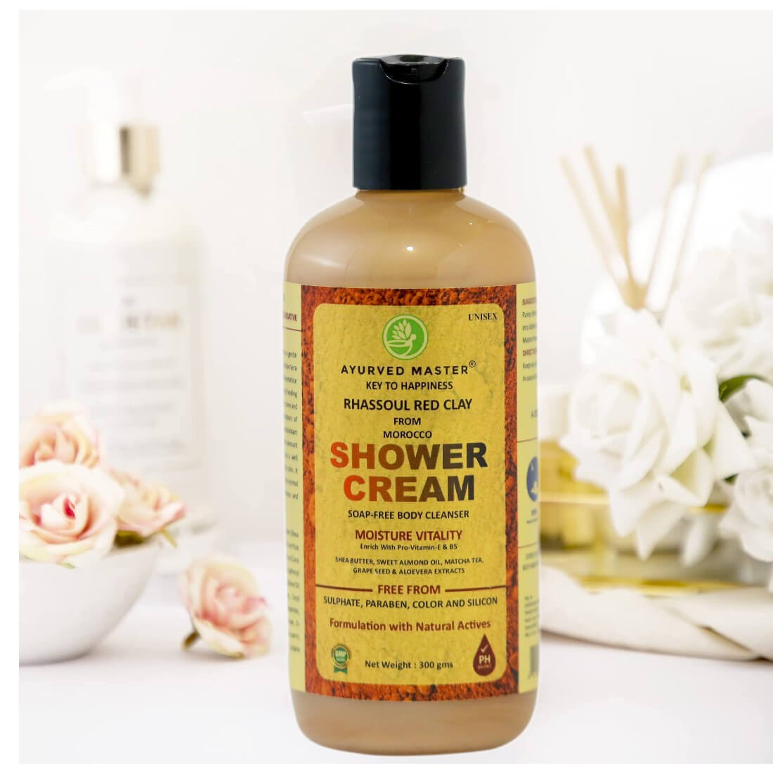Ayurved Master Rhassoul Red Clay Soap Free Body Cleanser Shower Cream