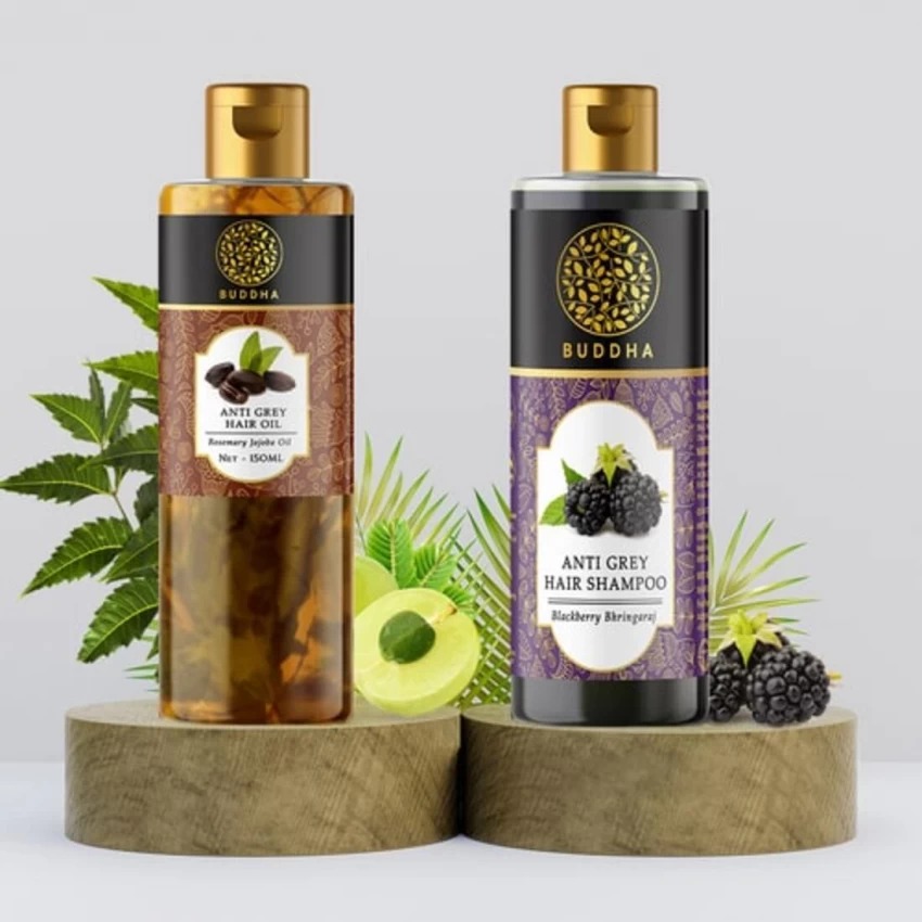 Buddha Natural Anti Grey Hair Oil & Shampoo Anti Grey Combo
