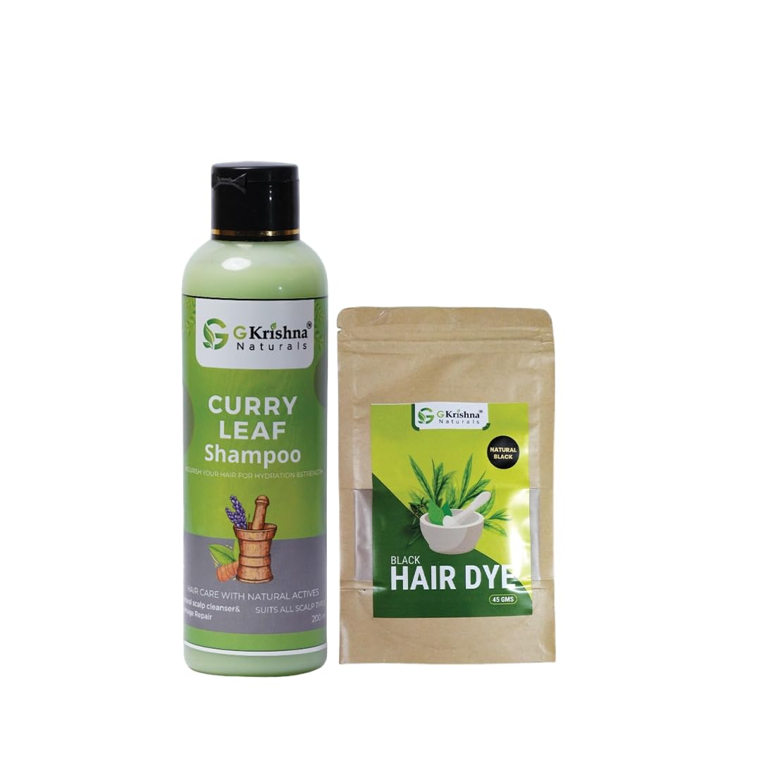 G Krishna Naturals Hair Dye Black & Curry Leaf Shampoo Combo Kit