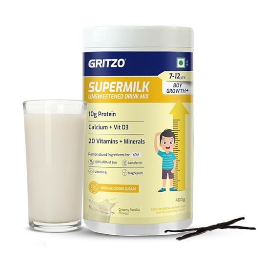 Gritzo Supermilk Growth+ Unsweetened - 7-12y Boy