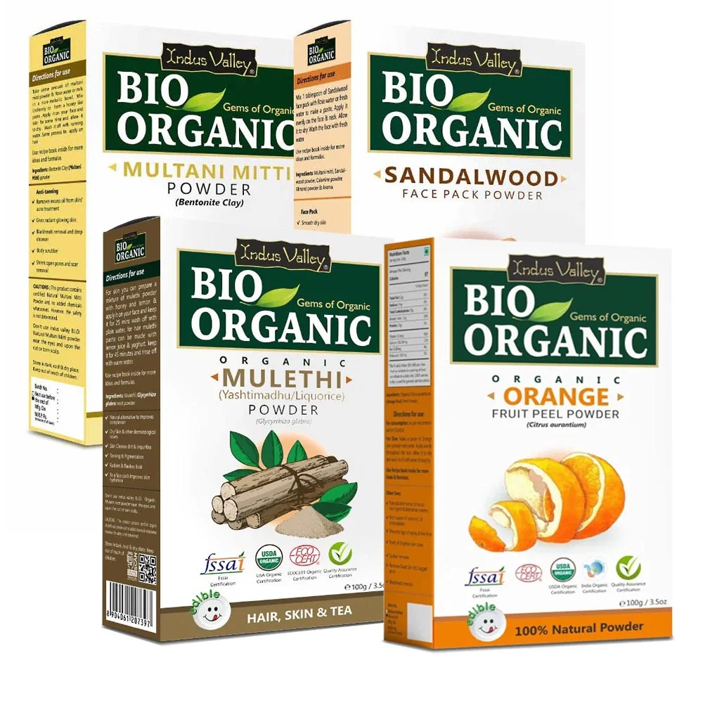 Indus Valley Bio Organic Face Pack Powder For Glowing Skin Combo