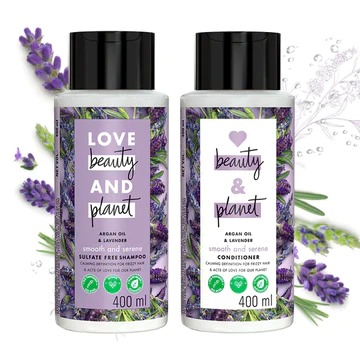 Love Beauty and Planet Natural Argan Oil and Lavender Anti-Frizz, Smoothening Shampoo & Conditioner Combo