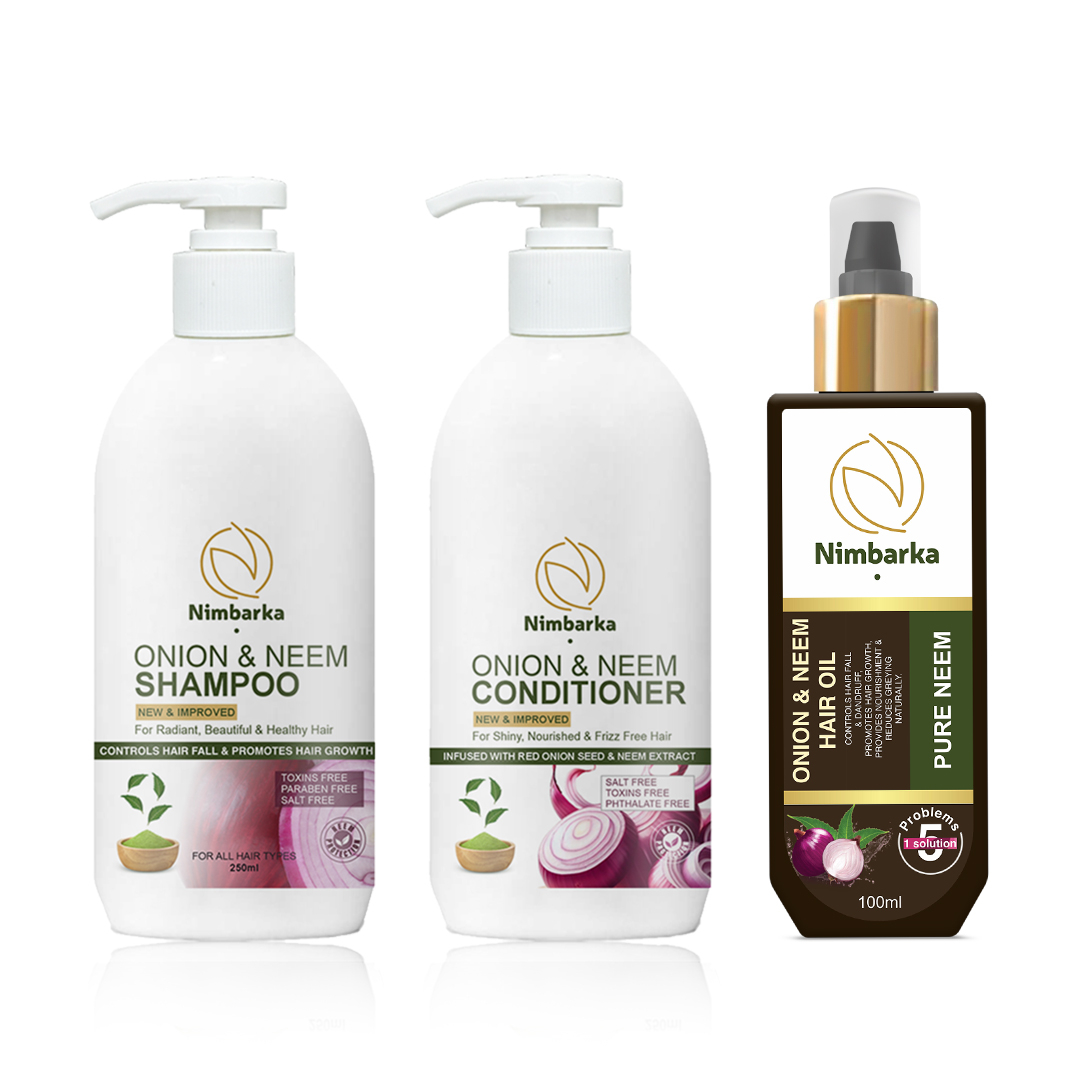 Nimbarka Onion Neem Shampoo + Conditioner + Hair Oil Combo
