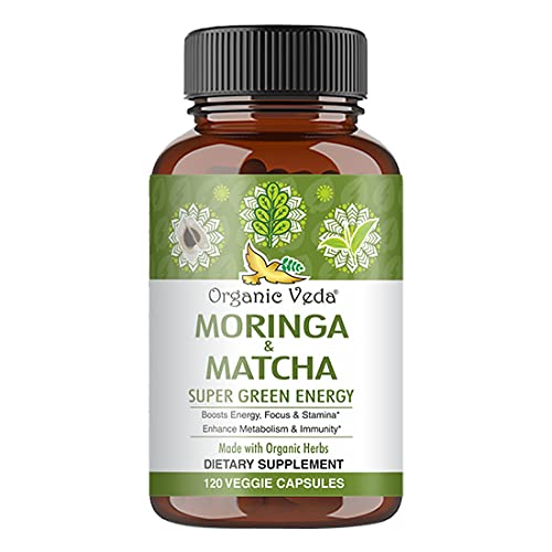 Organic Veda Moringa & Matcha Super Green Energy veg Capsules 