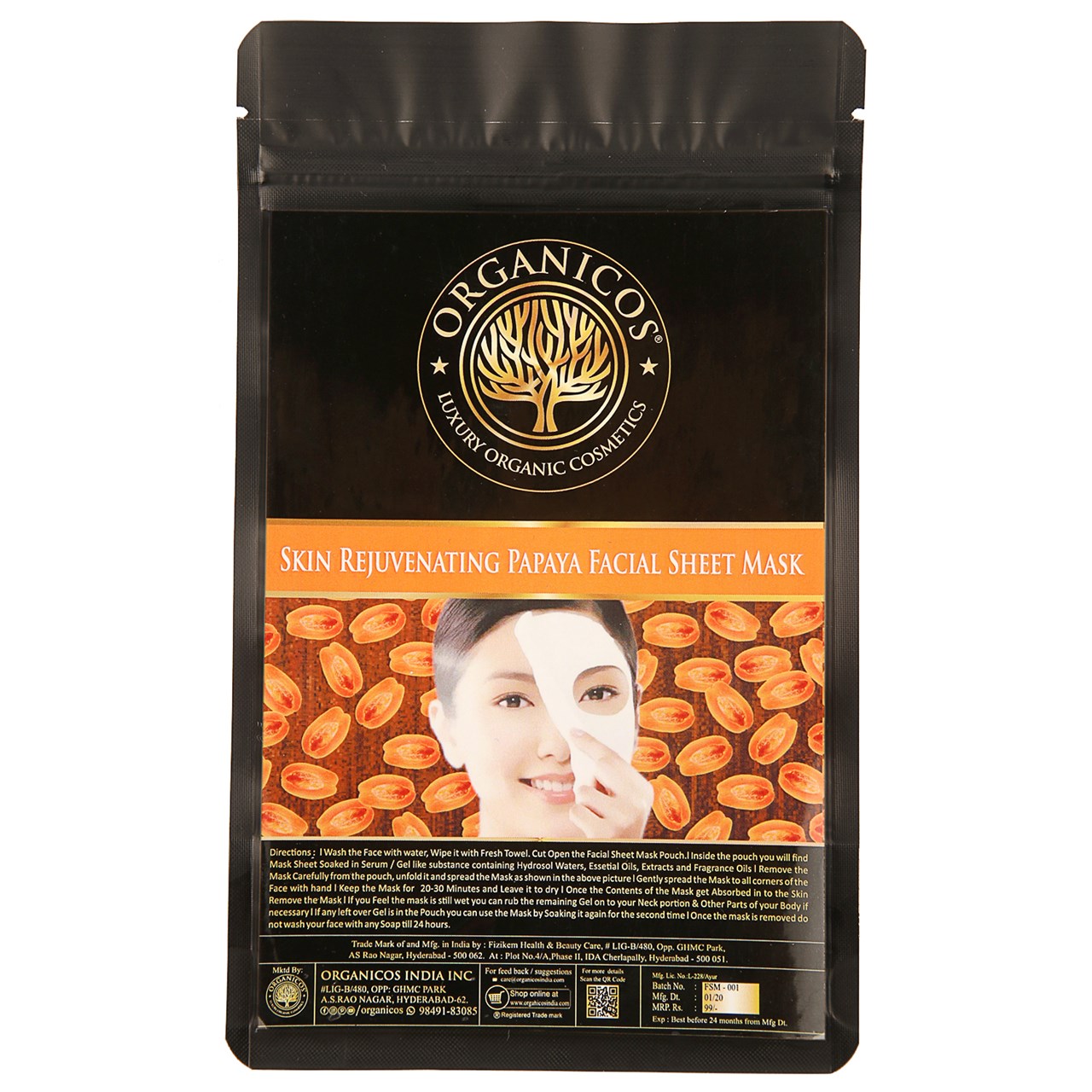 Organicos Skin rejuvenating Papaya Facial Sheet Mask