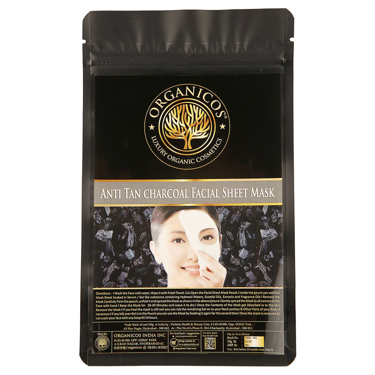 Organicos Anti Tan Charcoal Facial Sheet Mask