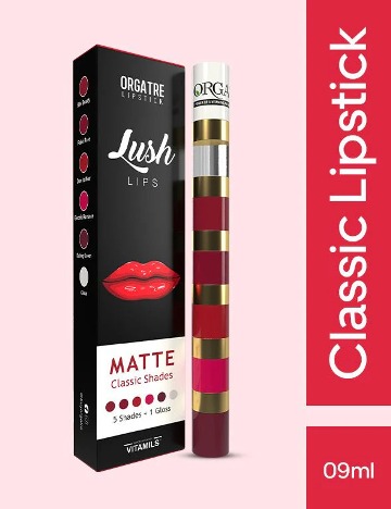 Orgatre Lush Lips 5 in 1 Multicolor Classic Matte Liquid Lipstick With Gloss