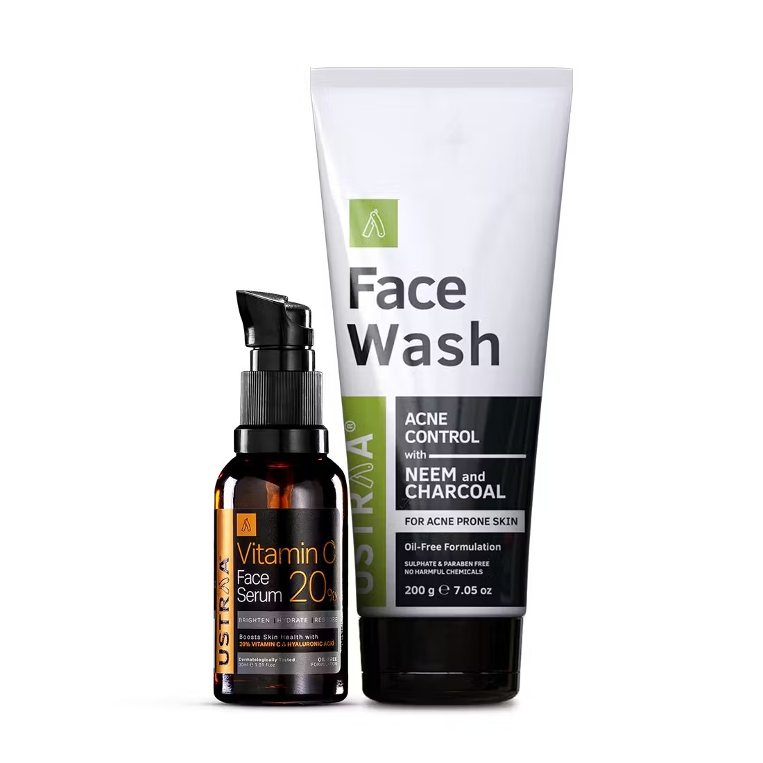Ustraa Vitamin C Face Serum & Face Wash Neem & Charcoal Combo