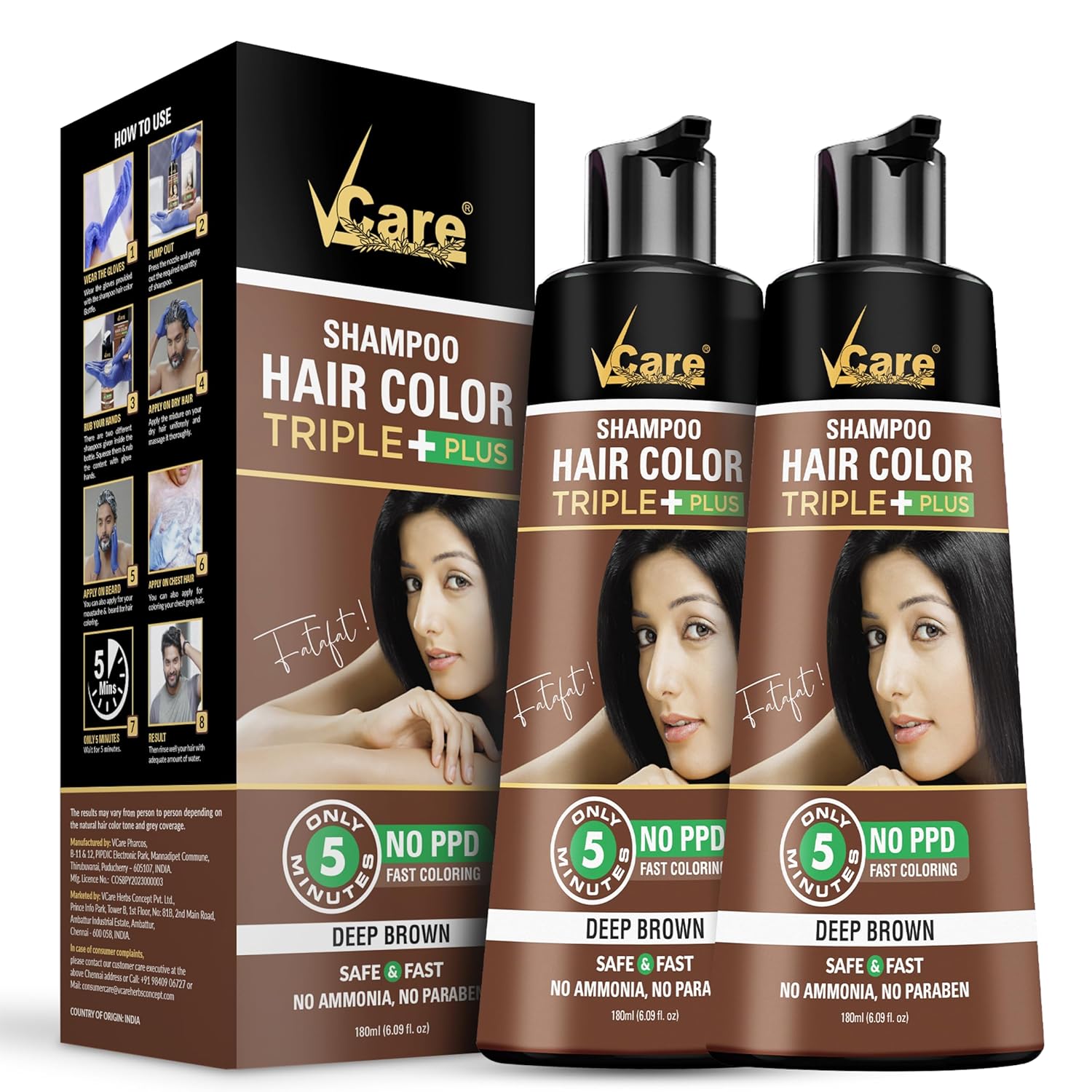 VCare Triple Plus Hair Color shampoo Brown 