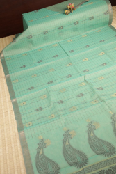 Lime Green Kovai Cotton Sarees with Without Zari Zari Checks