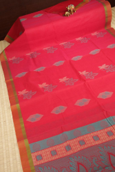 Rose Red Kovai Cotton Sarees with Without Zari Zari Floral Patterns